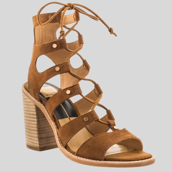 Dolce Vita Lyndon Sandals Women’s Size 6.5 Brown Suede Lace-Up Block Heel Boho - Picture 1 of 13